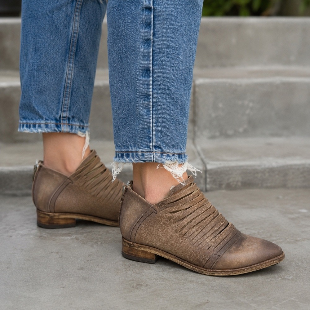 Free People Lost Valley Ankle Boot Tan Leather Caged Pointed Toe 39